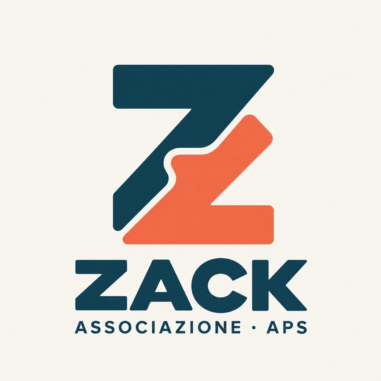 Logo di Associazione Zack APS: una Z a incastro petrolio e corallo